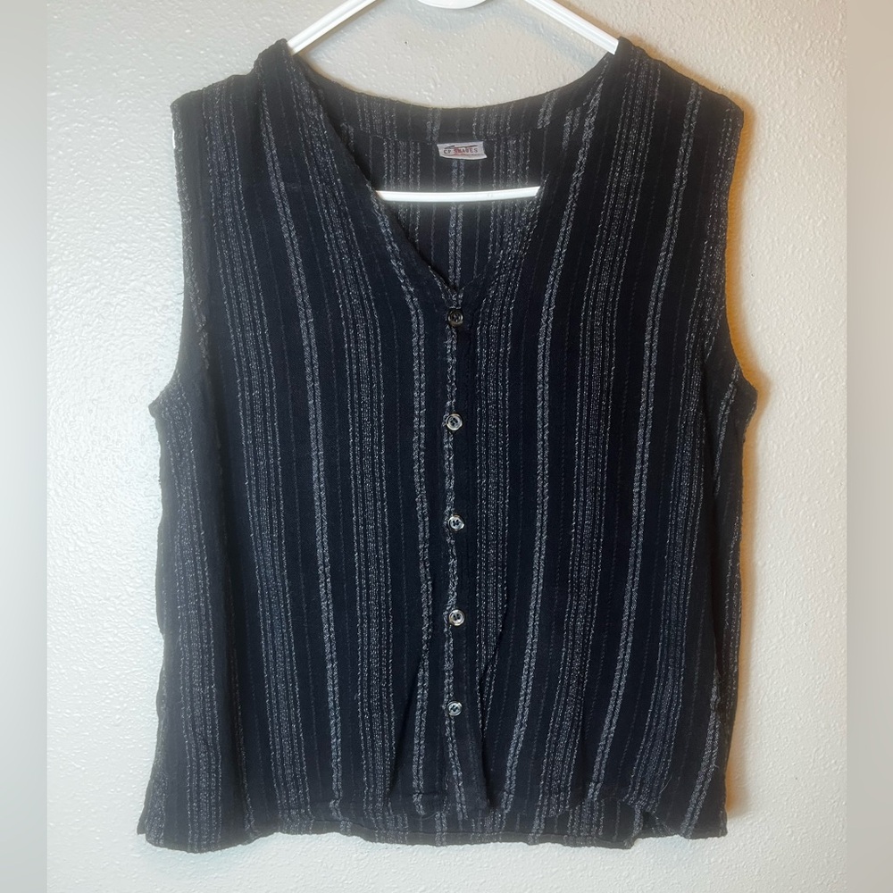 CP SHADES Linen Blend Black and Grey Striped Button Down Vest Size S